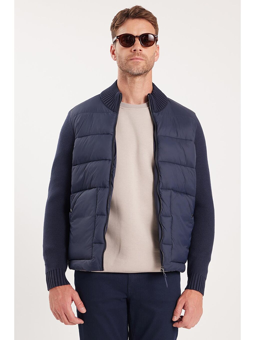 Erkek Regular Fit Klasik Kesim Fermuarlı Çift Cepli Sıcak Tutan Dik Yaka Lacivert Mont-1