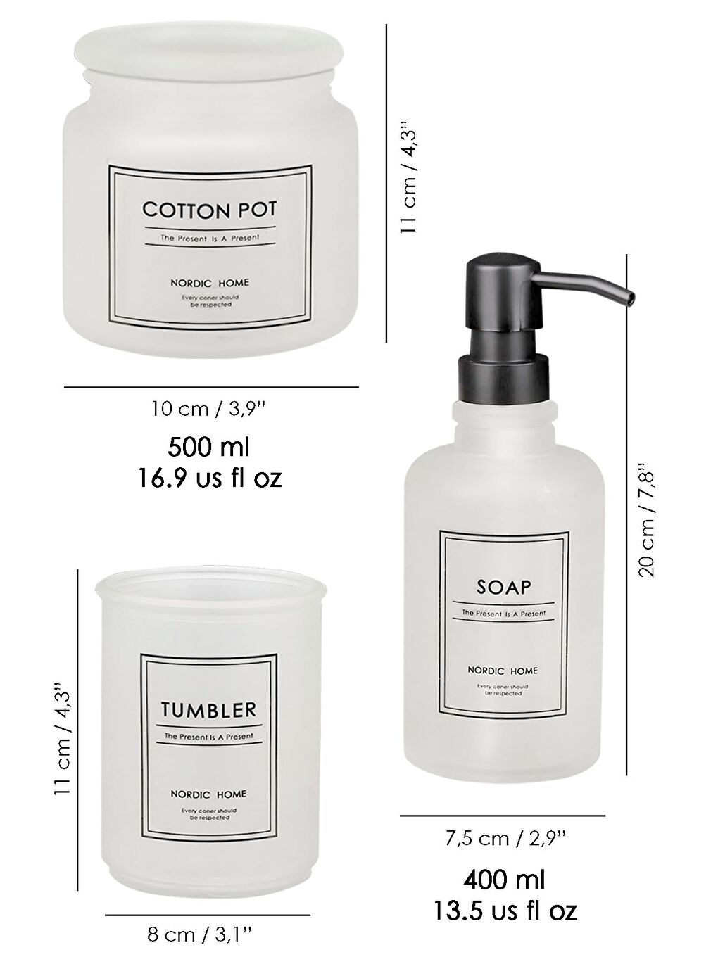 Beyaz 3'lü Cam Banyo Seti Sıvı Sabun Şişesi Diş Fırçalık ve Pamukluk Sabunluk Seti Banyo Organizeri-4