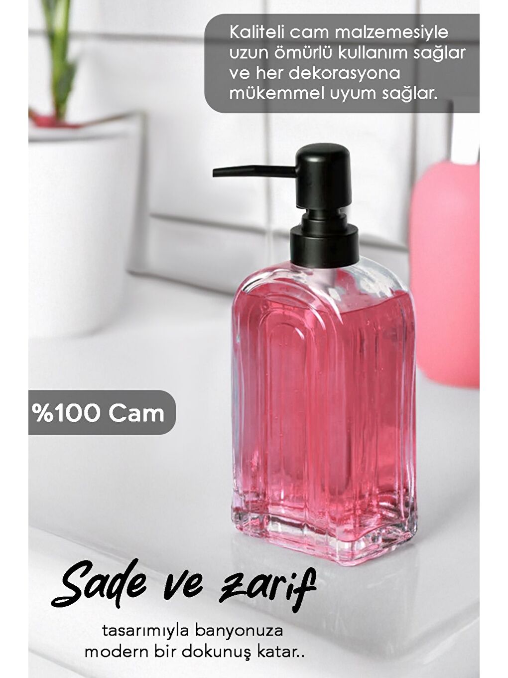 Renksiz 2'li Cam Sıvı Sabunluk Seti Mutfak Banyo Sıvı Sabun Bulaşık Deterjanı Şişesi 500 ml Şeffaf-1