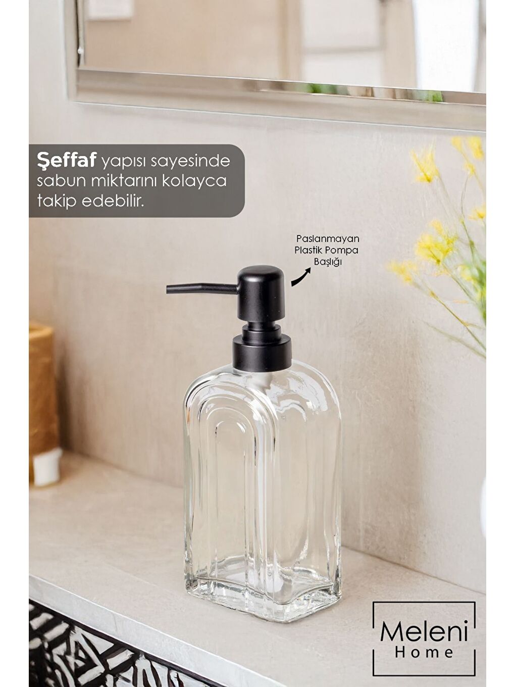 Renksiz 2'li Cam Sıvı Sabunluk Seti Mutfak Banyo Sıvı Sabun Bulaşık Deterjanı Şişesi 500 ml Şeffaf-2