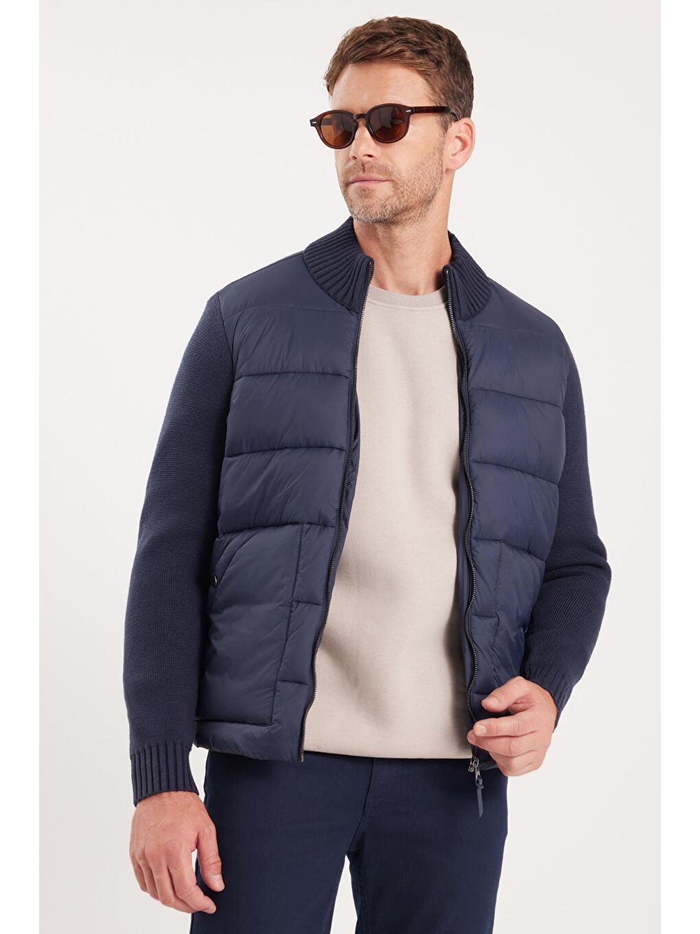 Erkek Regular Fit Klasik Kesim Fermuarlı Çift Cepli Sıcak Tutan Dik Yaka Lacivert Mont-3