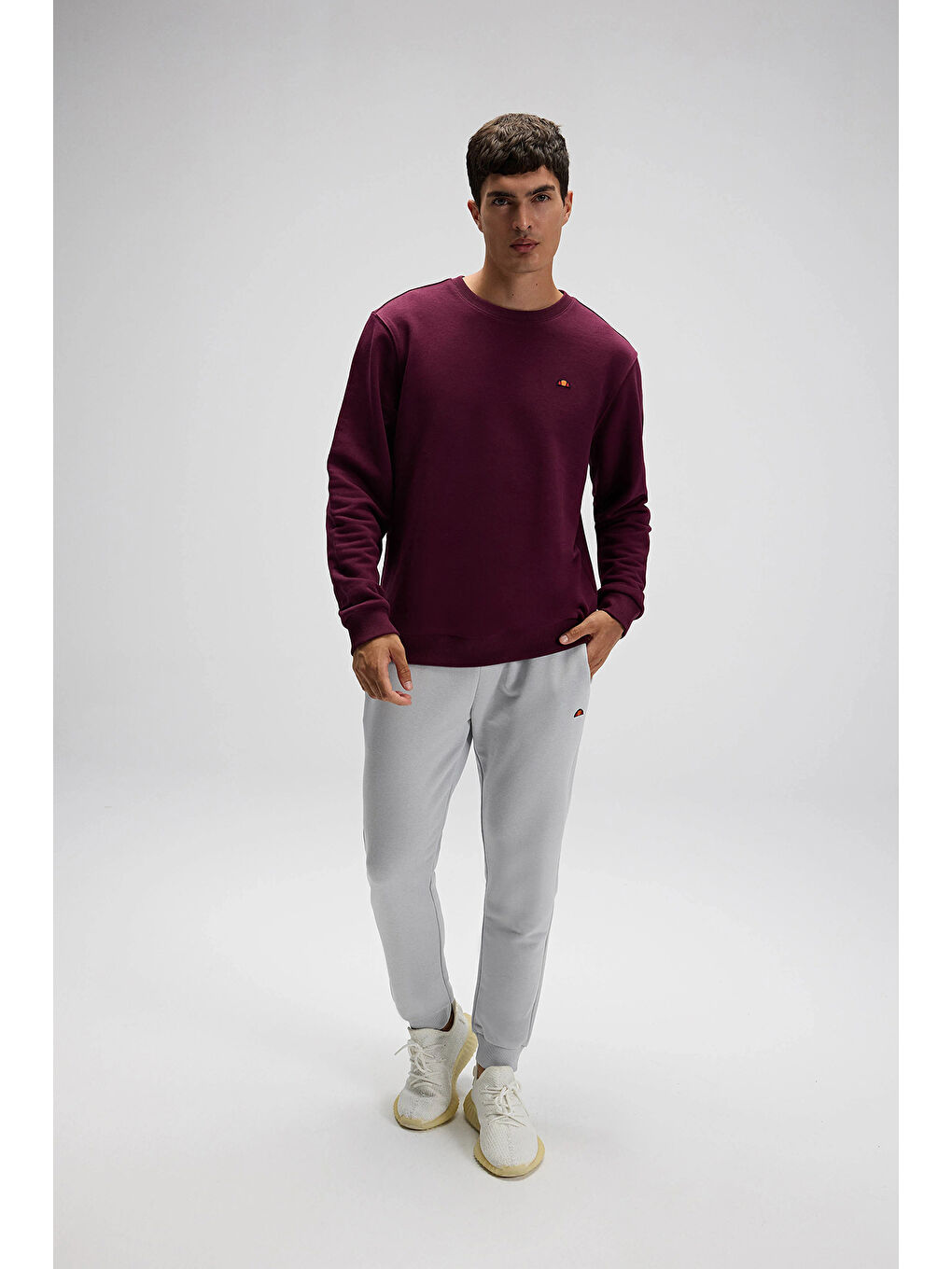 Bordo Pamuklu Regular Fit Bisiklet Yaka Logolu Sweat EM579-BRD-2
