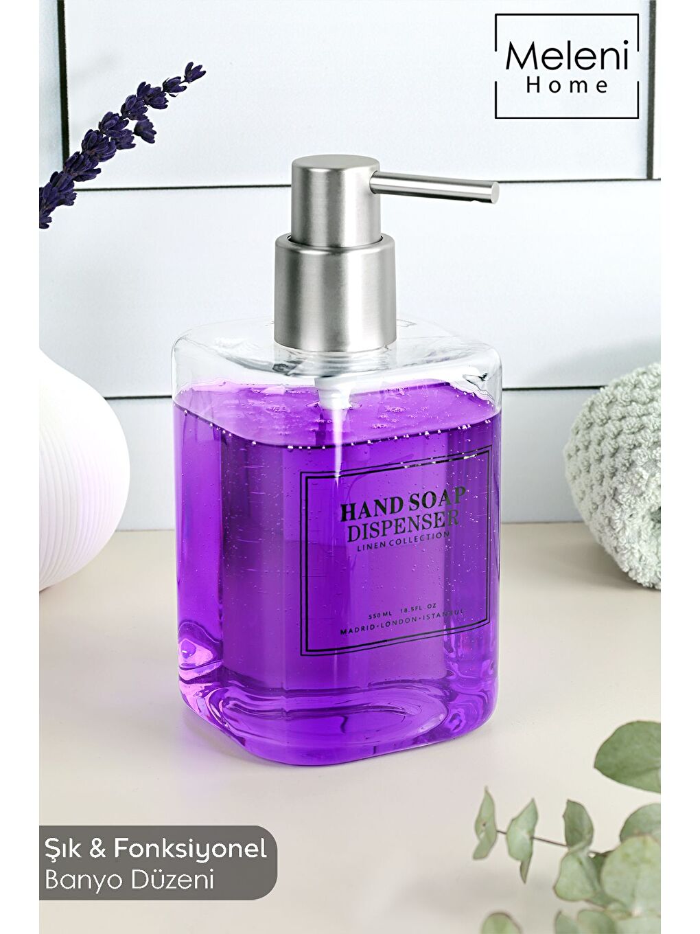 Renksiz Ahşap Standlı Cam Sıvı Sabunluk Seti Sıvı Sabun Şişesi Diş Fırçalığı Banyo Seti Şeffaf 550 ml-3