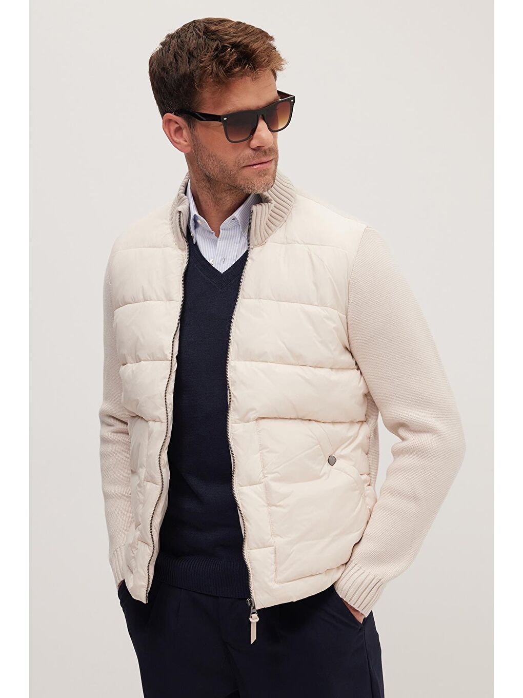 Erkek Regular Fit Klasik Kesim Fermuarlı Çift Cepli Sıcak Tutan Dik Yaka Bej Mont-1