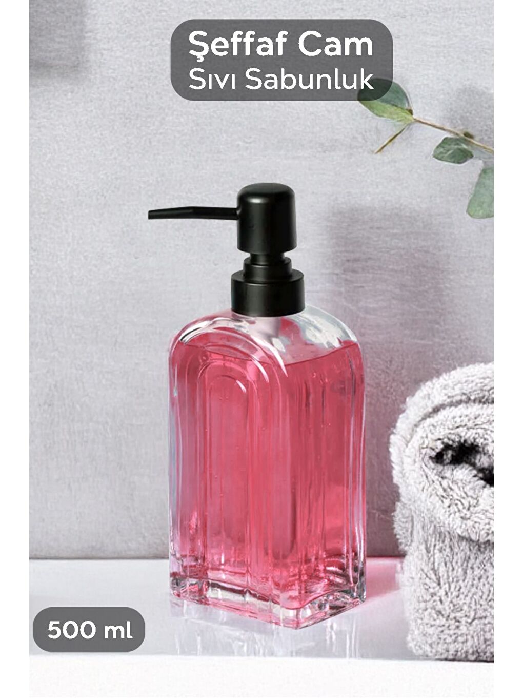 Renksiz 1 Adet Cam Sıvı Sabunluk Mutfak Banyo Sıvı Sabun Bulaşık Deterjanı Şişesi 500 ml Şeffaf