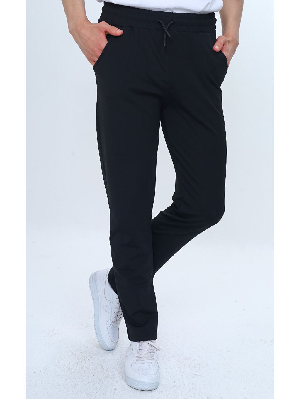 Siyah Unisex Çocuk Beli Paçası Lastikli Cepli Basic Eşofman Altı-6