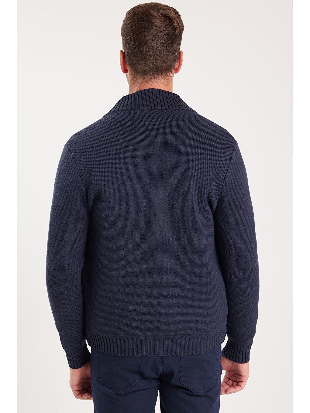 Erkek Regular Fit Klasik Kesim Fermuarlı Çift Cepli Sıcak Tutan Dik Yaka Lacivert Mont-6