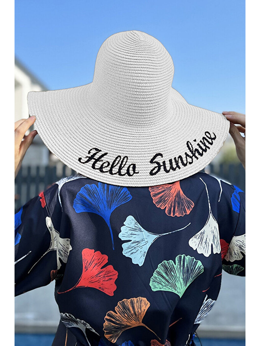 Hello Sunshine Yazılı Hasır Şapka Beyaz RŞ-22