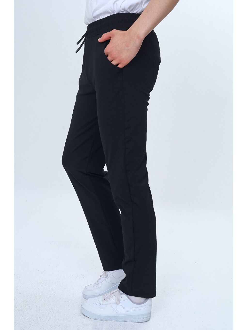 Siyah Unisex Çocuk Beli Paçası Lastikli Cepli Basic Eşofman Altı-7