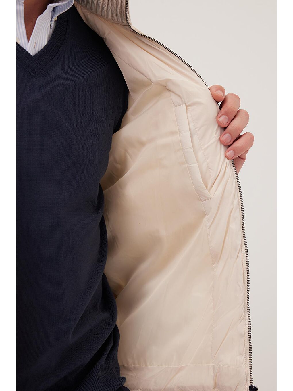 Erkek Regular Fit Klasik Kesim Fermuarlı Çift Cepli Sıcak Tutan Dik Yaka Bej Mont-2