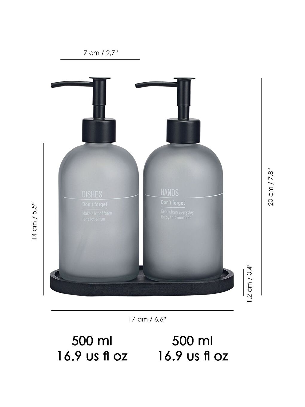 2'li Ahşap Standlı Cam Sıvı Sabunluk Mutfak Sıvı Sabun Bulaşık Deterjanı Şişesi 500 ml Antrasit-3