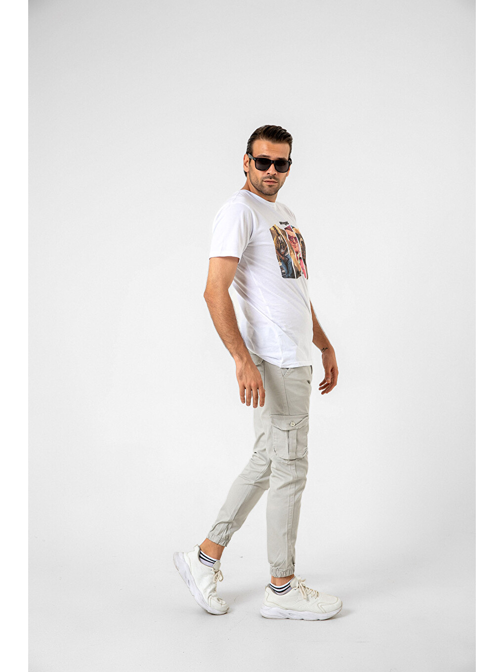 Gri Kargo Cepli, Fermuarlı Paça Lastikli Esnek Kumaş Slim Fit Gabardin Erkek Kargo Pantolon-5