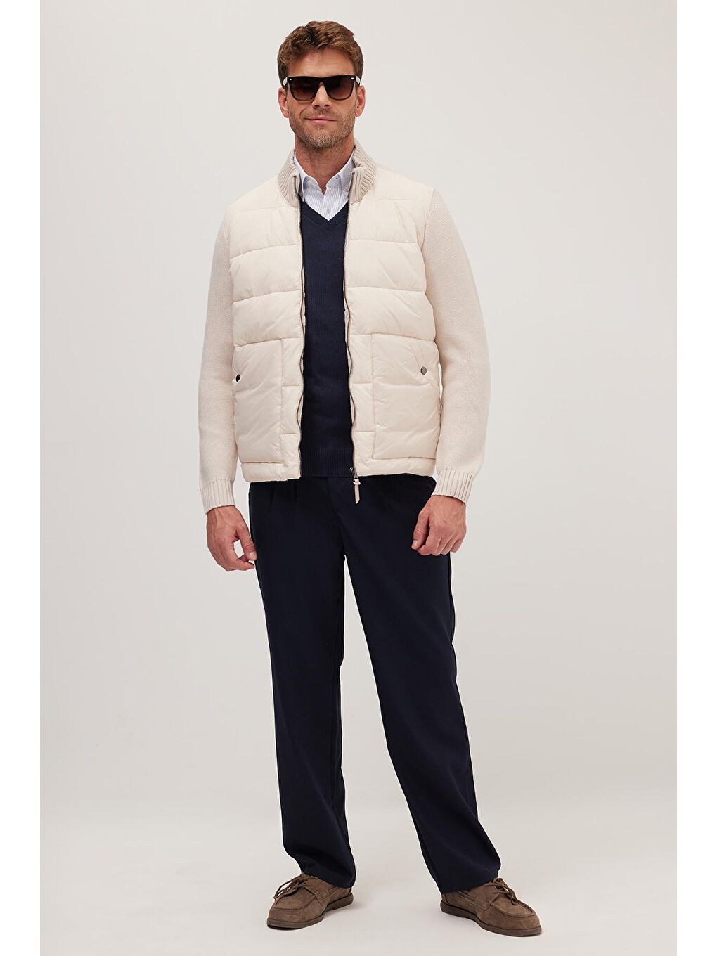 Erkek Regular Fit Klasik Kesim Fermuarlı Çift Cepli Sıcak Tutan Dik Yaka Bej Mont-3