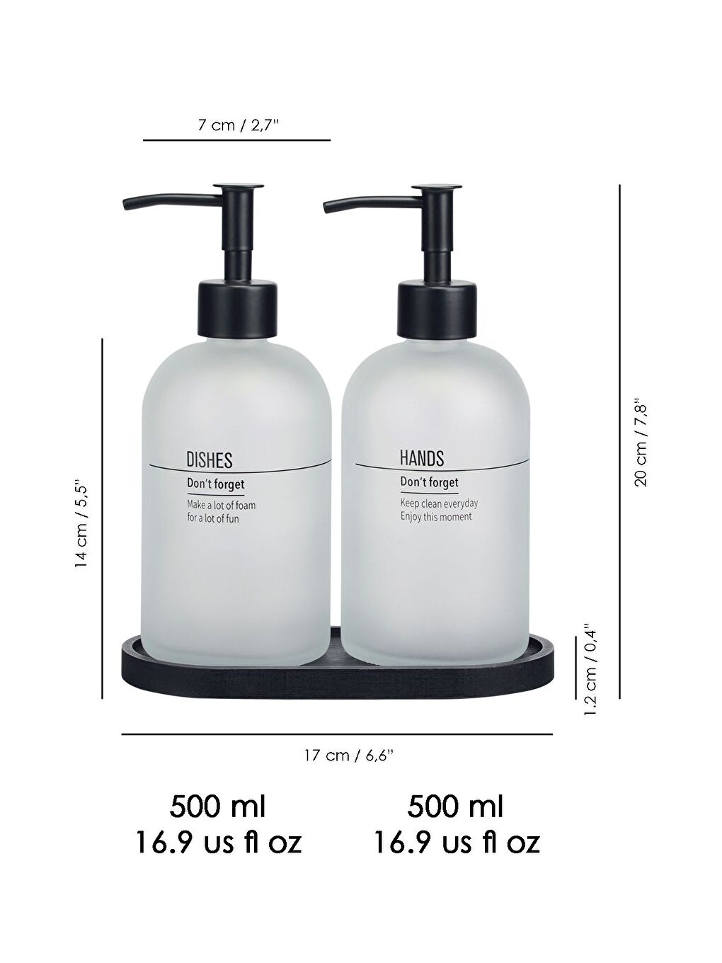 2'li Ahşap Standlı Cam Sıvı Sabunluk Mutfak Sıvı Sabun Bulaşık Deterjanı Şişesi 500 ml Beyaz-3