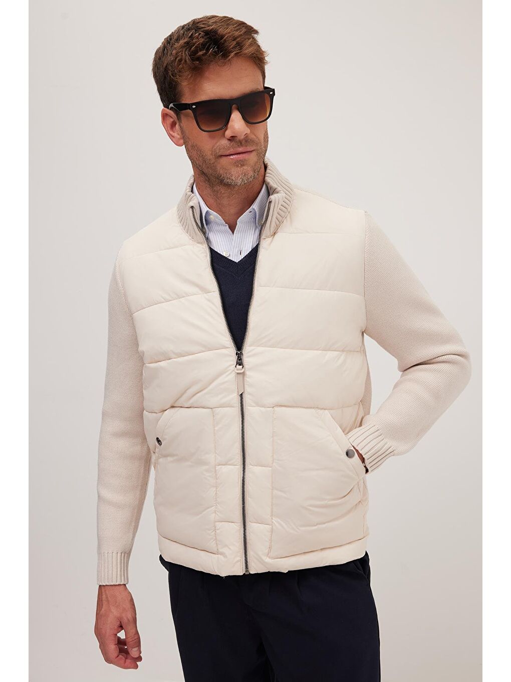 Erkek Regular Fit Klasik Kesim Fermuarlı Çift Cepli Sıcak Tutan Dik Yaka Bej Mont-4