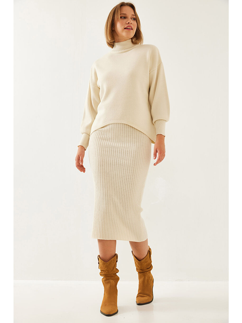 Bej Kadın İkili Triko Takım-1