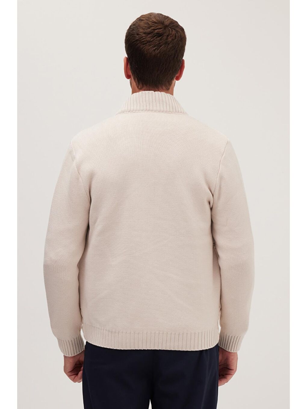 Erkek Regular Fit Klasik Kesim Fermuarlı Çift Cepli Sıcak Tutan Dik Yaka Bej Mont-6