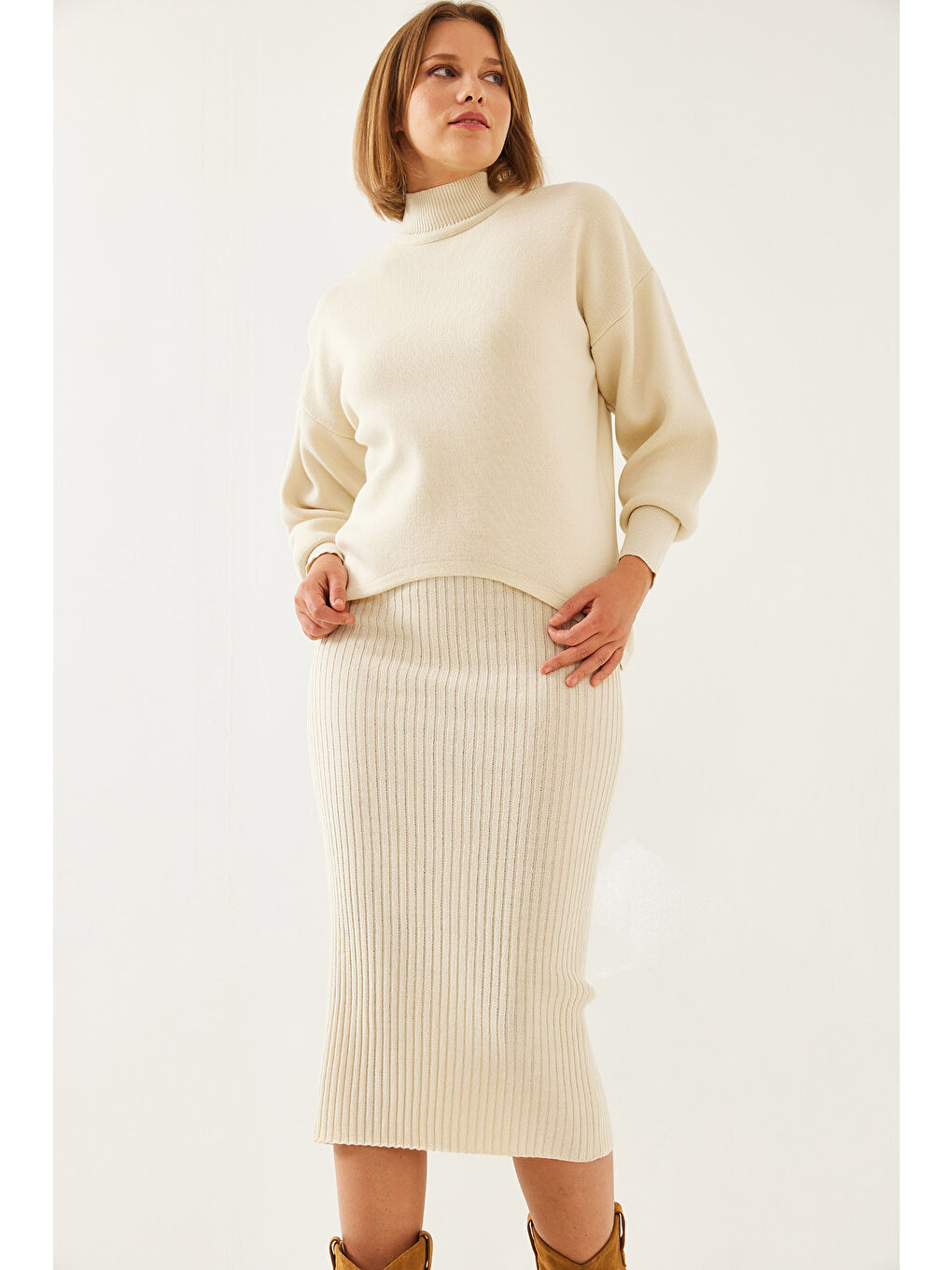 Bej Kadın İkili Triko Takım-2