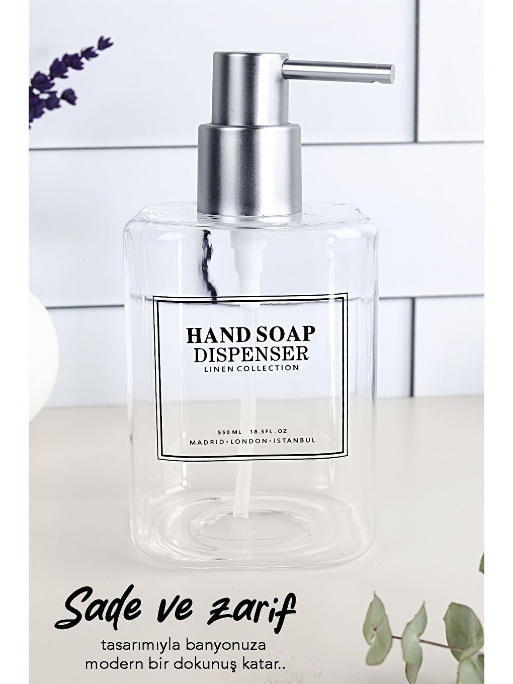 Renksiz 1 Adet Şeffaf Cam Sıvı Sabunluk Banyo Mutfak El Sabunu Sıvı Sabun Şişesi 550 ml-1