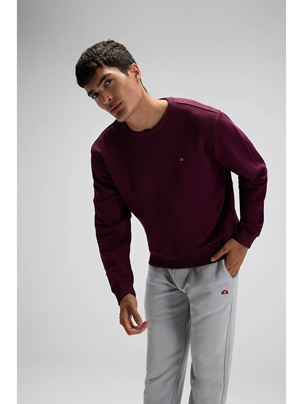 Bordo Pamuklu Regular Fit Bisiklet Yaka Logolu Sweat EM579-BRD-3