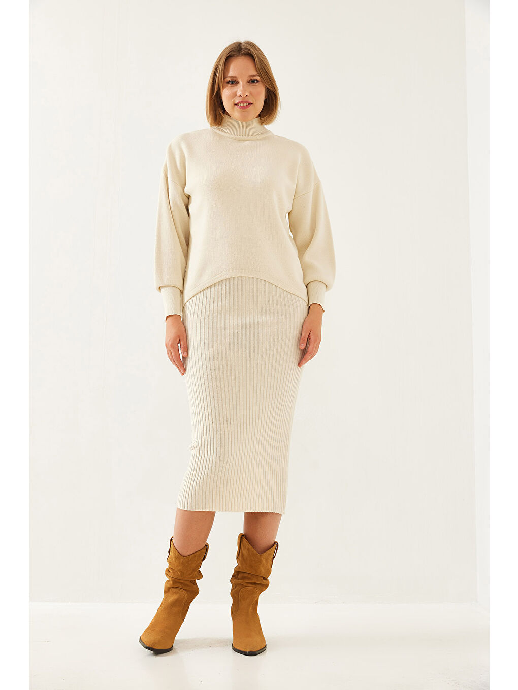 Bej Kadın İkili Triko Takım-6