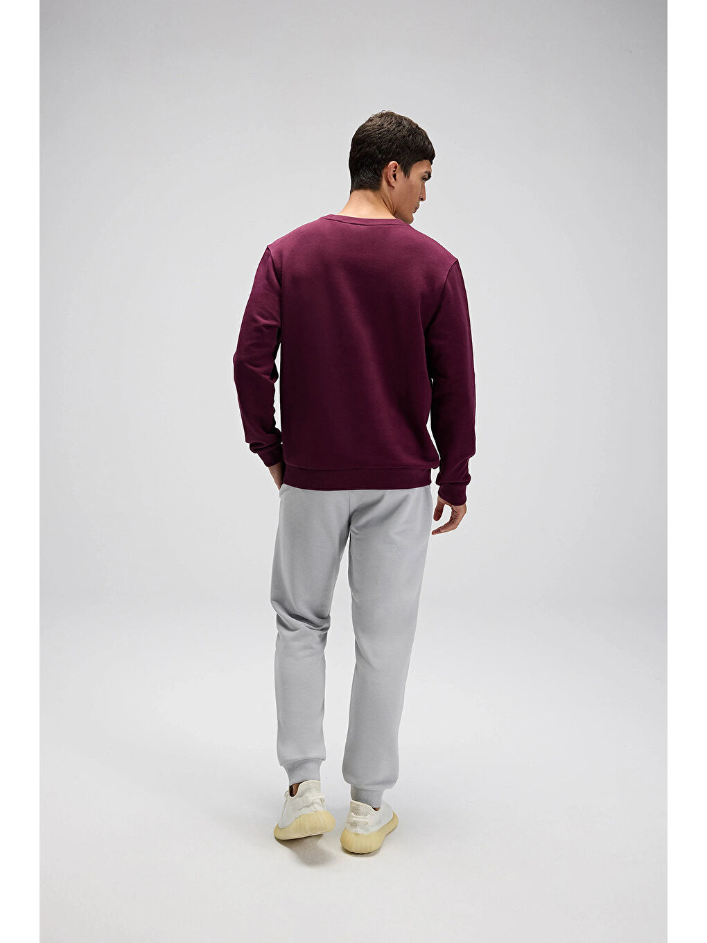 Bordo Pamuklu Regular Fit Bisiklet Yaka Logolu Sweat EM579-BRD-4