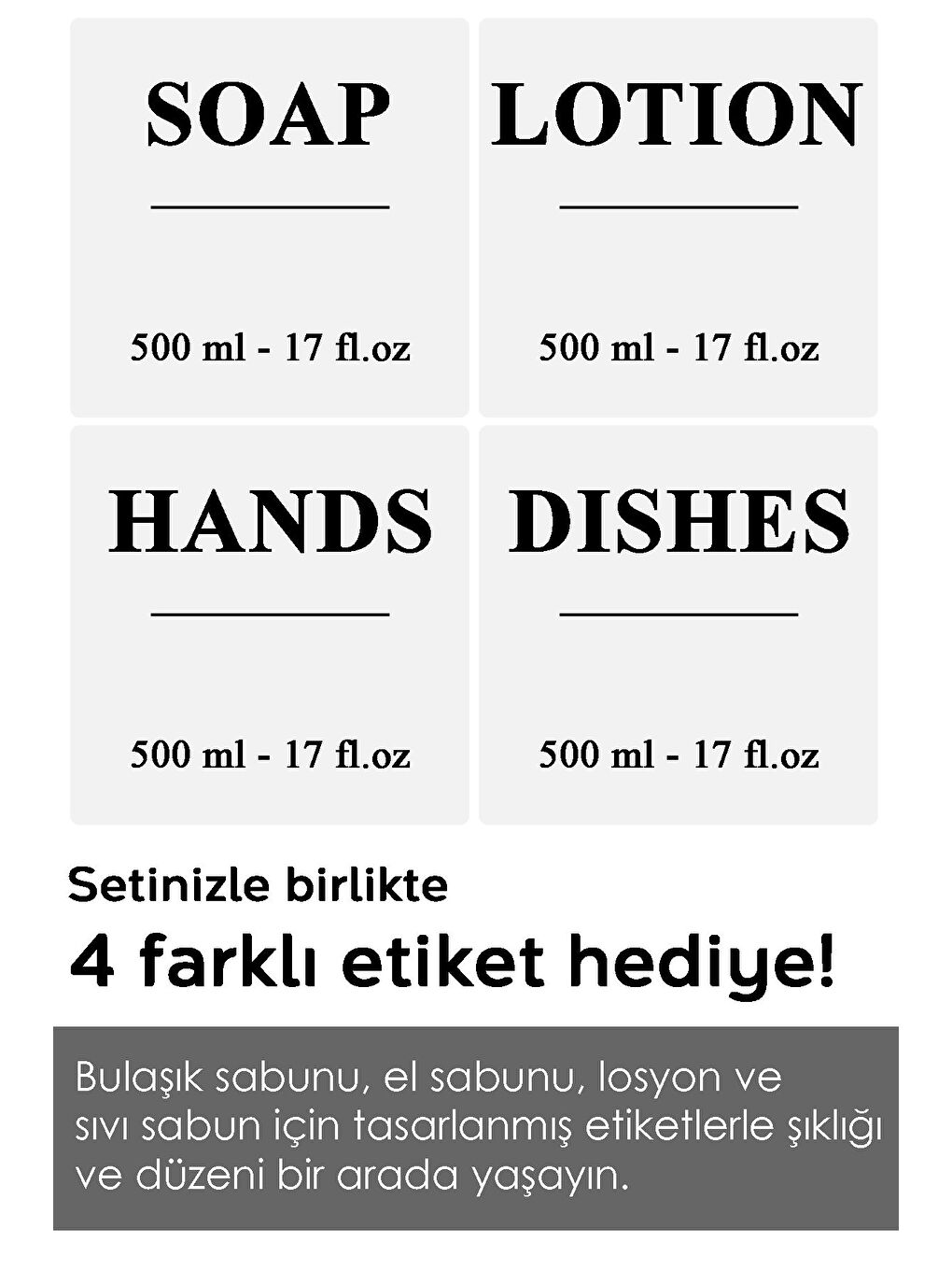 Renksiz 2'li Standlı Etiketli Cam Sabunluk Mutfak Seti Sıvı Sabun Bulaşık Deterjanı Şişesi 500 ml Şeffaf-2