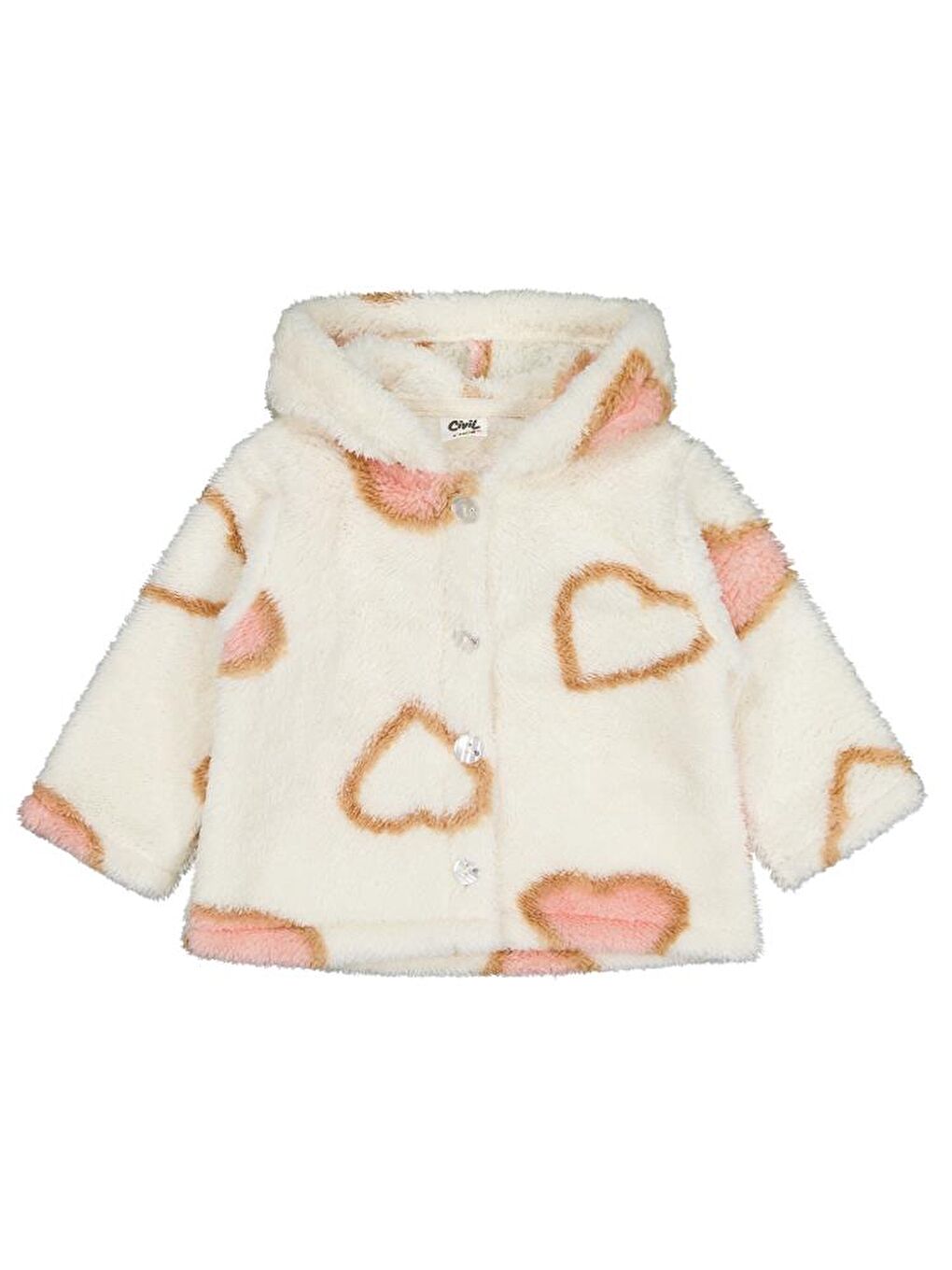 Pembe Baby Kalp Baskılı 6-18 Ay Hırka