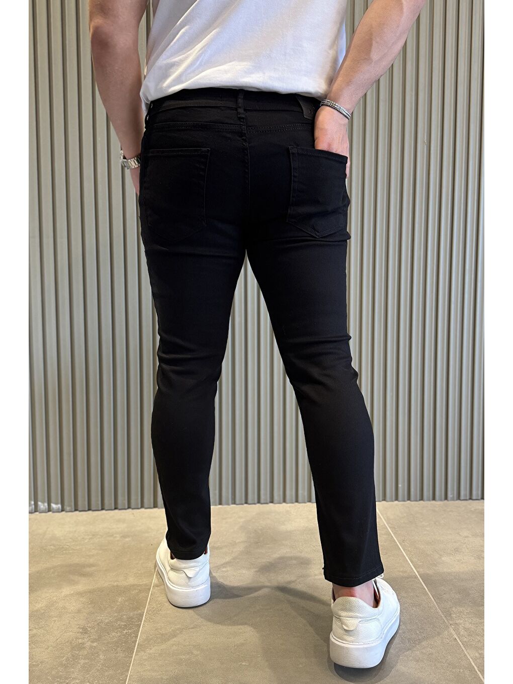 Siyah Fermuarlı Erkek Slim Fit Jean Pantolon-2