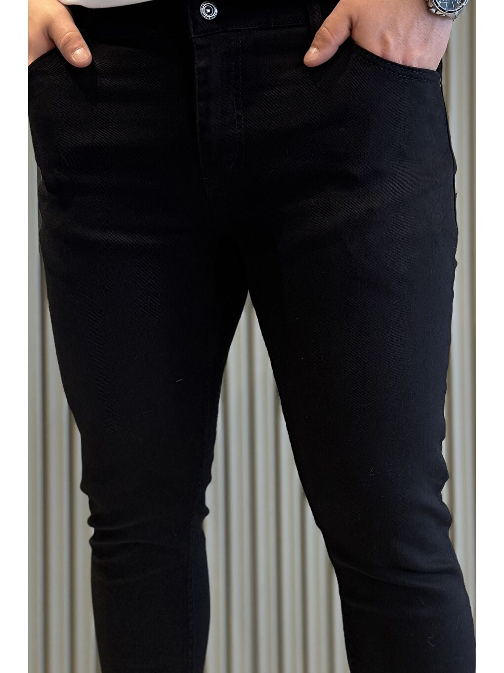Siyah Fermuarlı Erkek Slim Fit Jean Pantolon-3