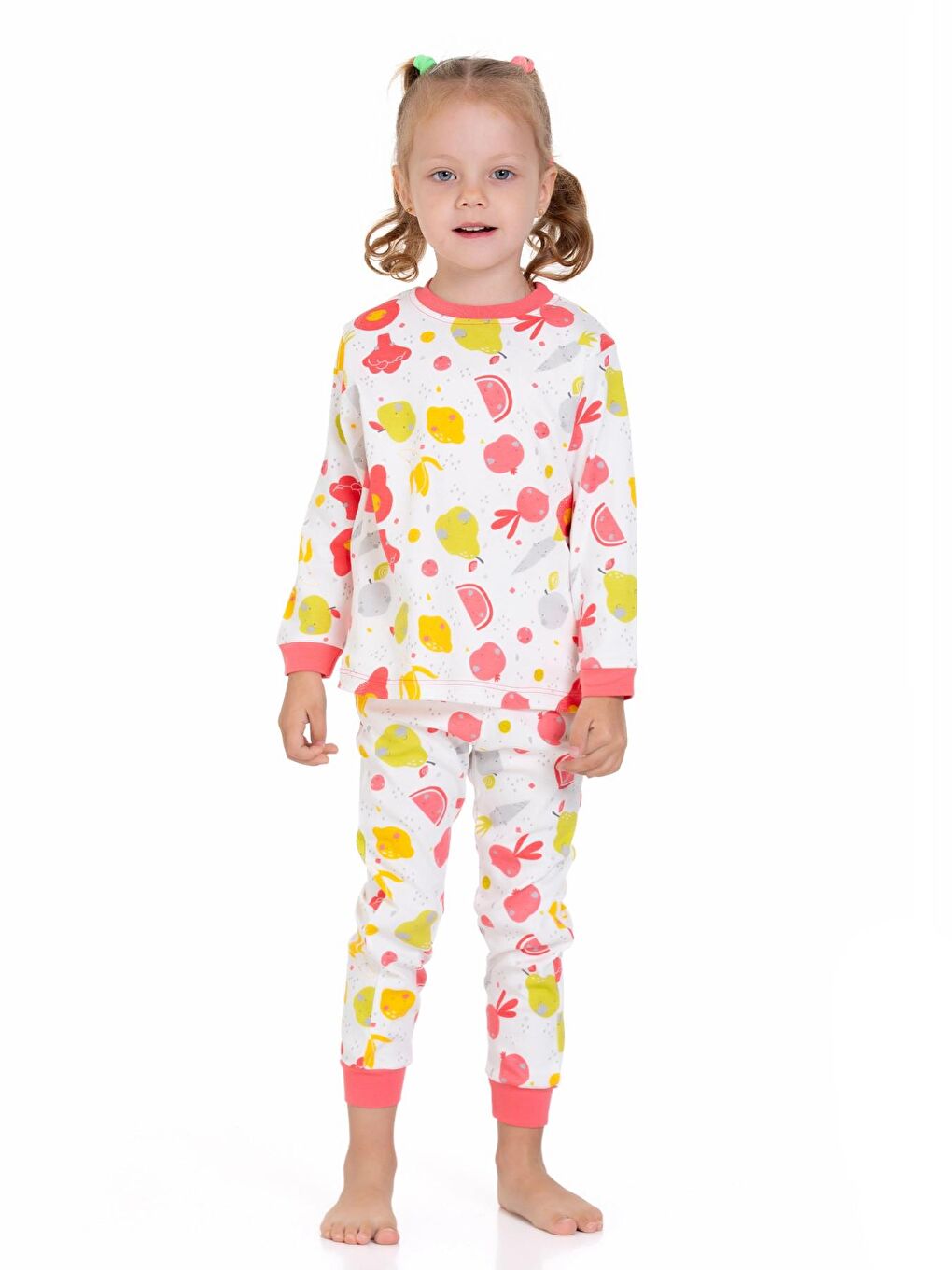 Kırmızı Meyve Sebze Desenli Kız Pijama Takımı 54323