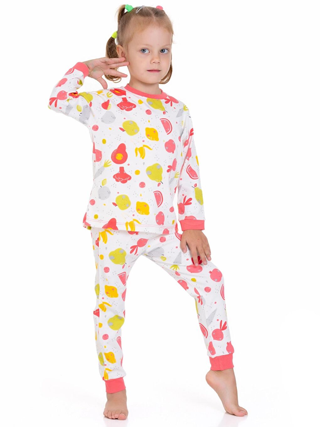 Kırmızı Meyve Sebze Desenli Kız Pijama Takımı 54323-1