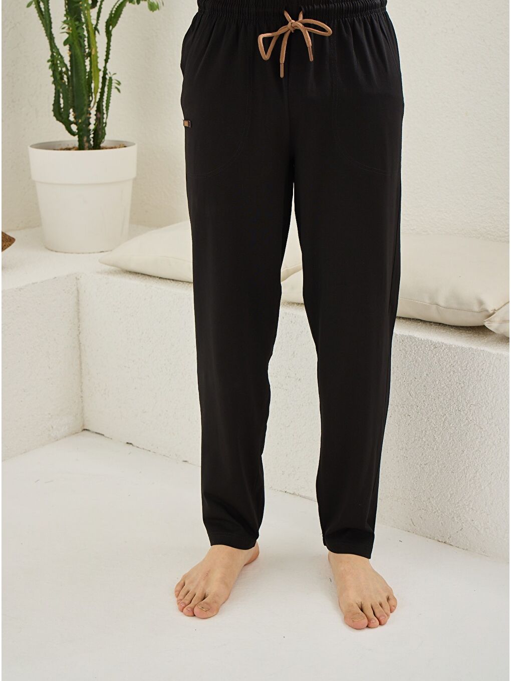 Erkek Siyah %100 Organik Pamuk Cepli Yüksek Kalite Battal Büyük Beden Pijama Altı