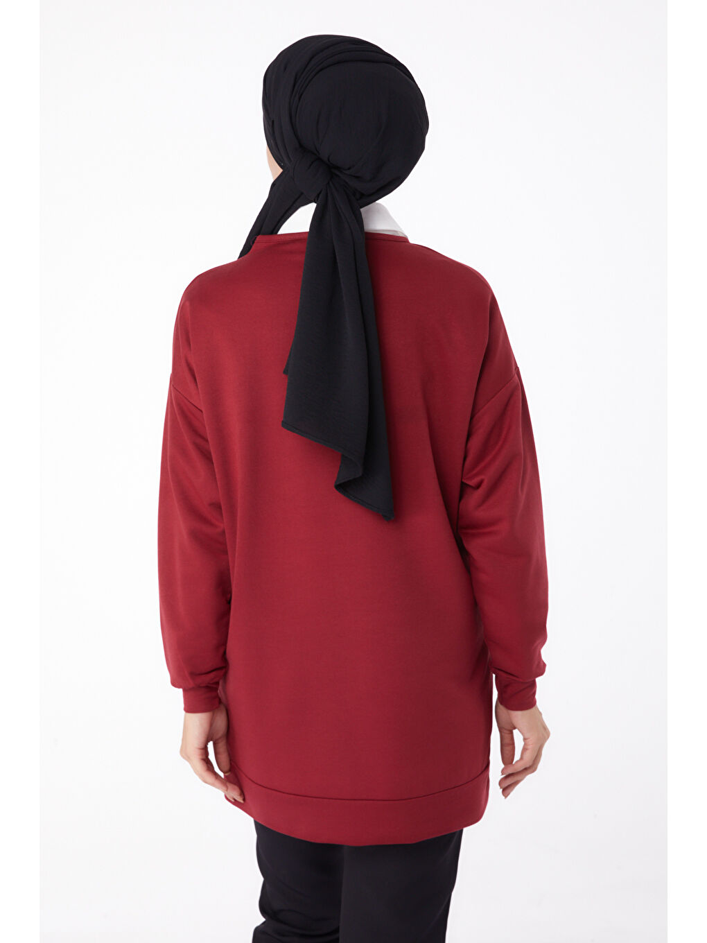 TOFİSA Bordo Düz Bisiklet Yaka Kadın Bordo Baskılı Sweatshirt - 13281 - 4