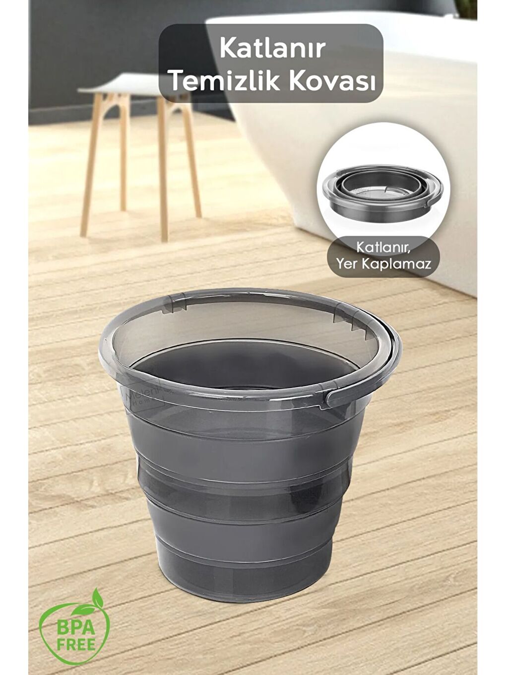 Antrasit Katlanabilir Akordiyon Su Kovası Platin Serisi Katlanır Kova 6 lt