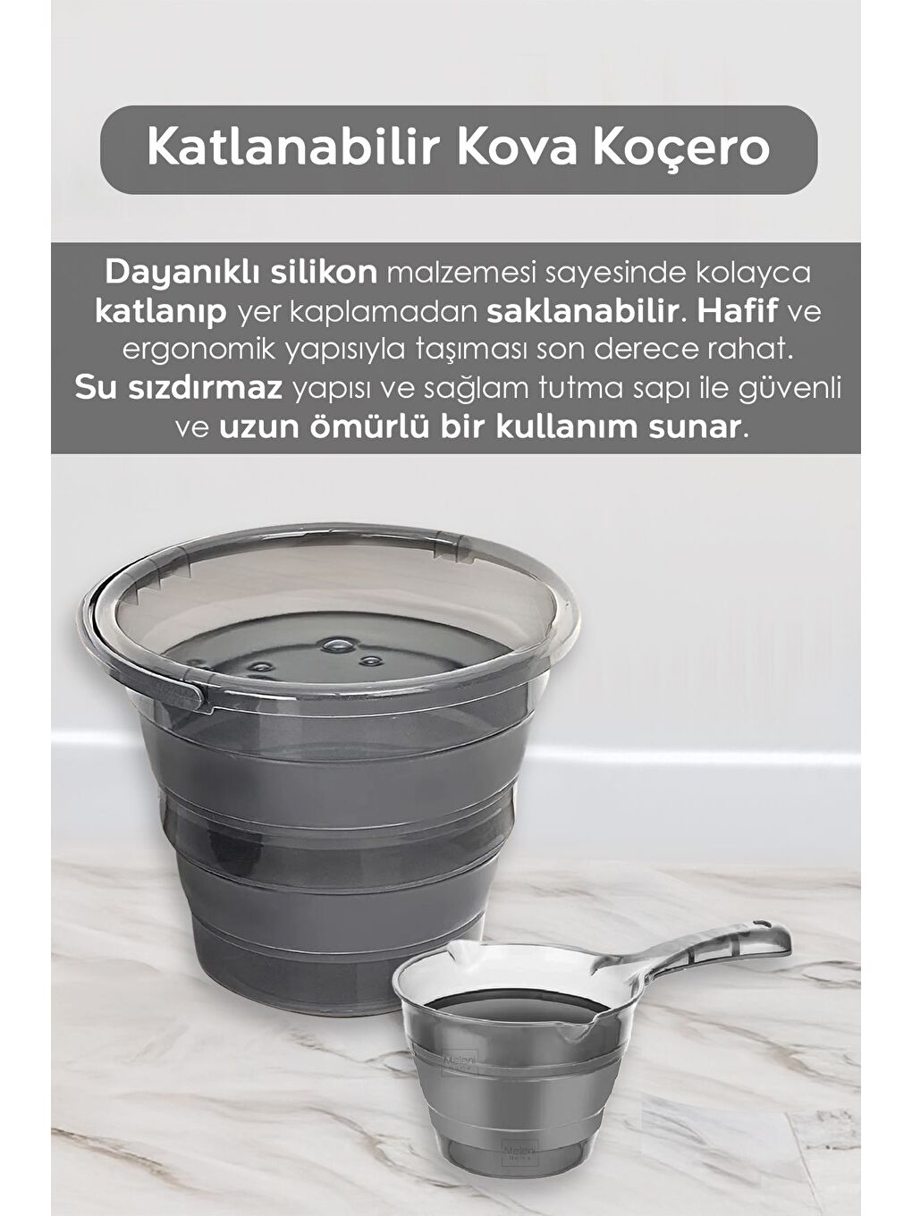 Antrasit 4'lü Set 90 lt Bölmeli Kirli Çamaşır Sepeti Katlanabilir Sepet Akordiyon Su Kovası Maşrapa Platin-3