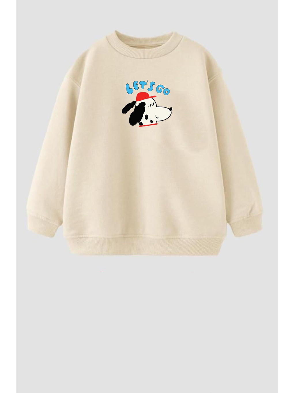 Bej Erkek Çocuk Köpek Baskılı 3 İplik Kumaş Pamuklu Sweatshirt-1