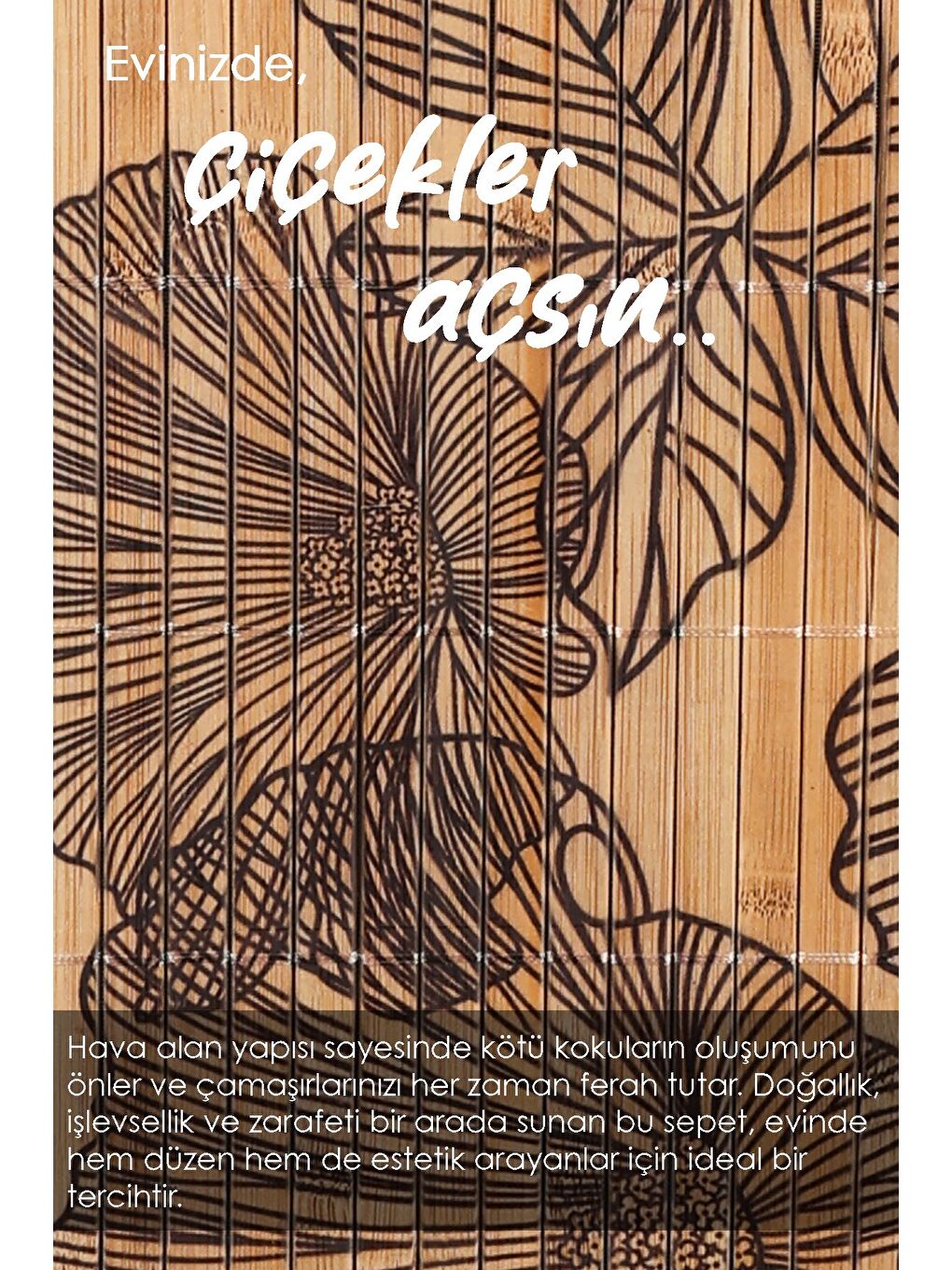 Bej Desenli Bambu Katlanabilir Çamaşır Sepeti Düzenleyici Sepet Katlanır Kirli Sepeti Dikdörtgen 60lt-2