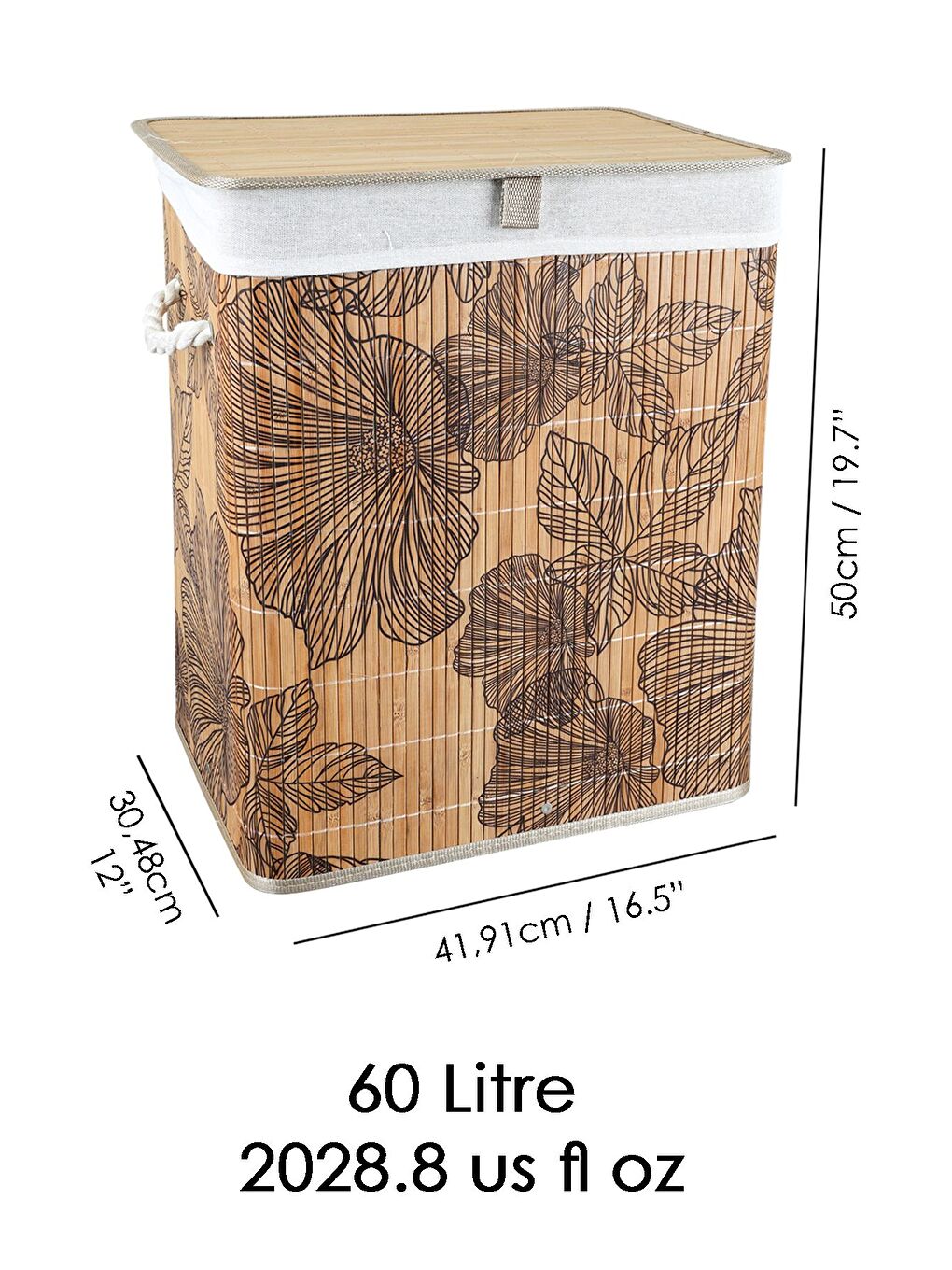 Bej Desenli Bambu Katlanabilir Çamaşır Sepeti Düzenleyici Sepet Katlanır Kirli Sepeti Dikdörtgen 60lt-4