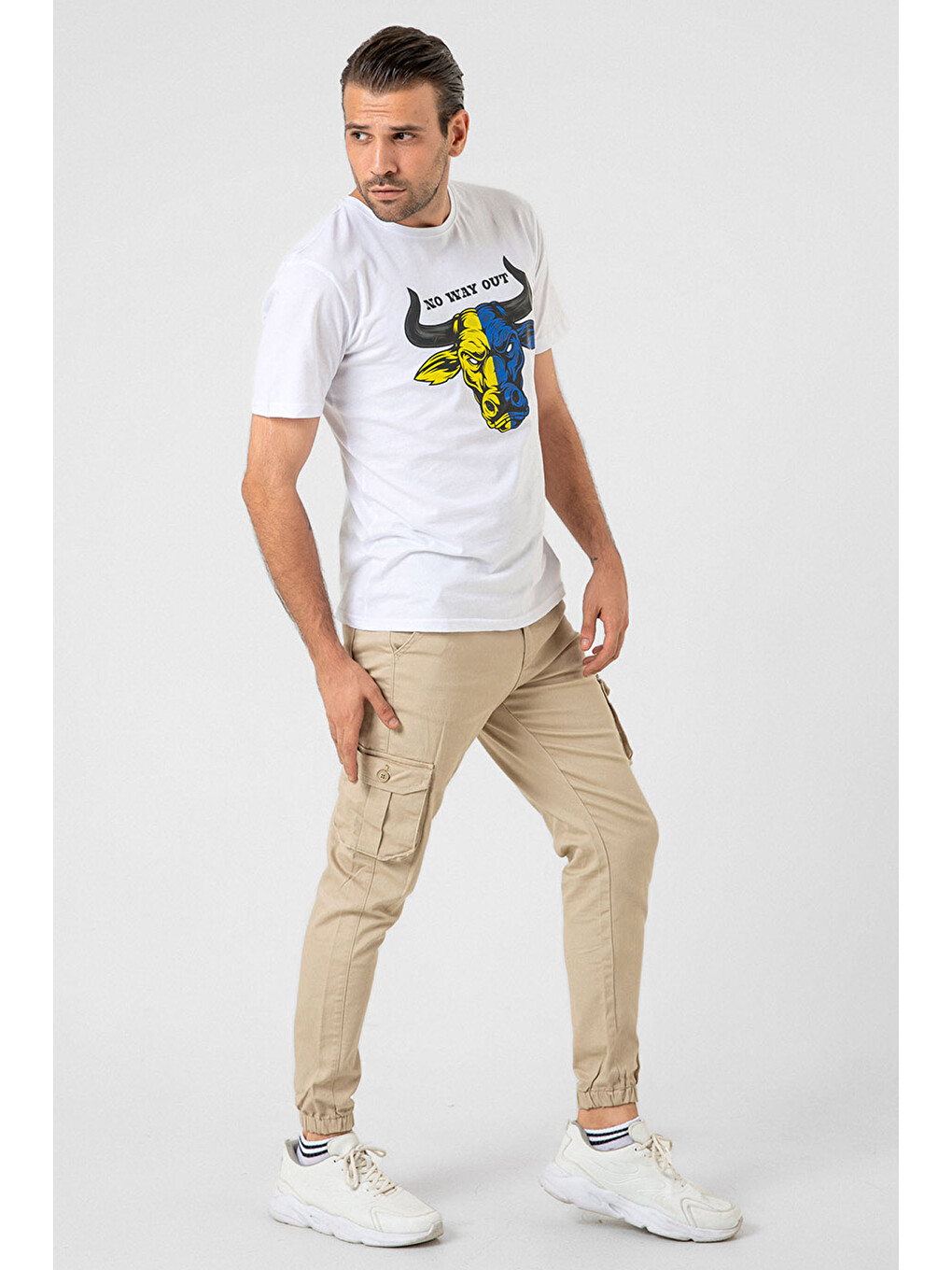 Bej Kargo Cepli, Fermuarlı Paça Lastikli Esnek Kumaş Slim Fit Gabardin Erkek Kargo Pantolon-1
