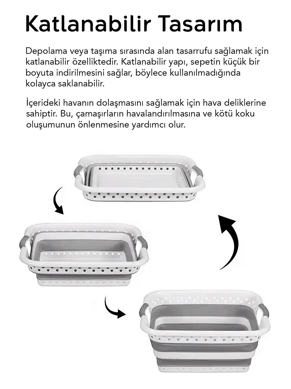 3'lü Silikon Katlanır Set Büyük Boy Katlanabilir Çamaşır Sepeti Akordiyon Su Kovası Maşrapa Gri-1