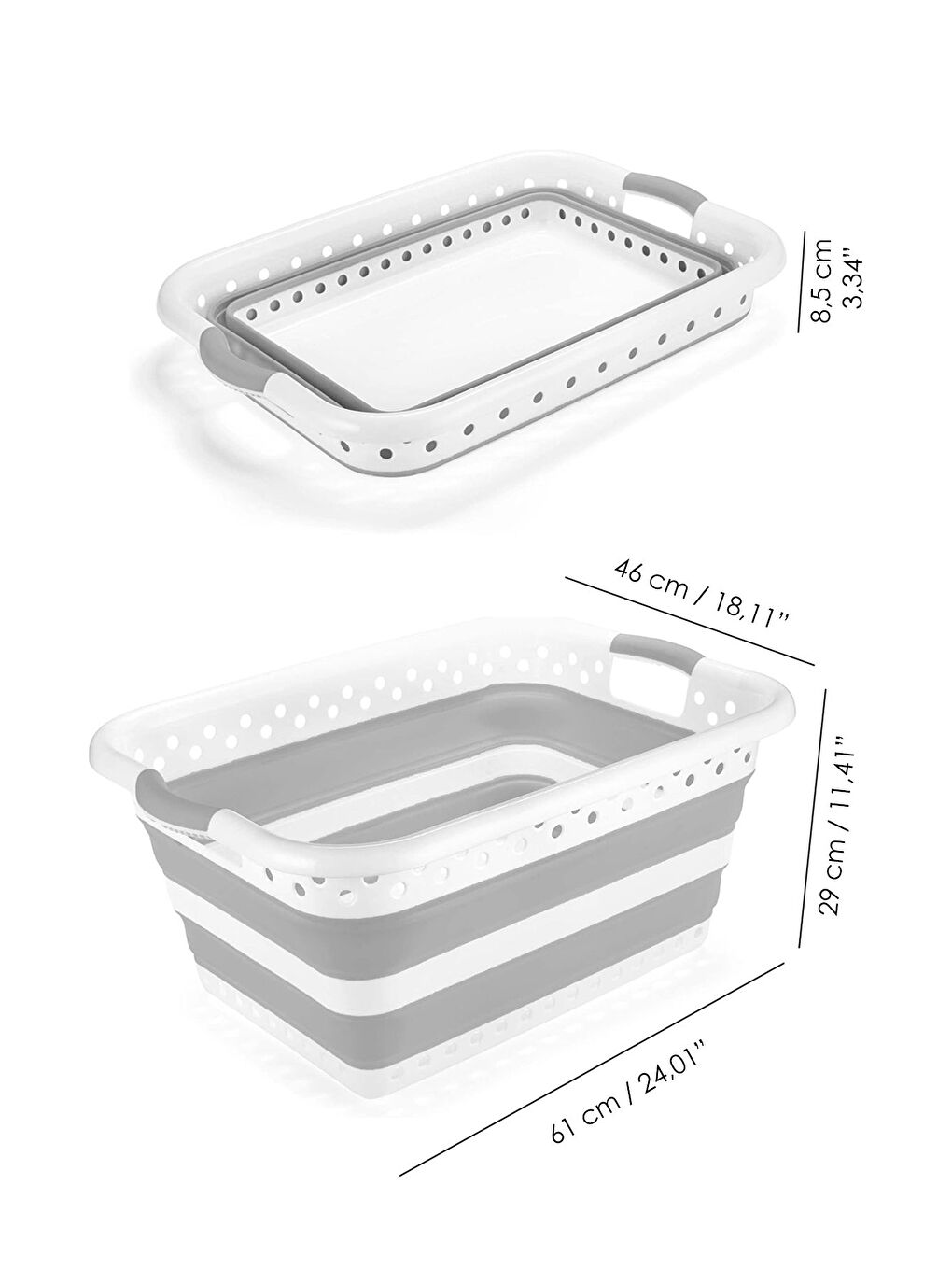 3'lü Silikon Katlanır Set Büyük Boy Katlanabilir Çamaşır Sepeti Akordiyon Su Kovası Maşrapa Gri-4