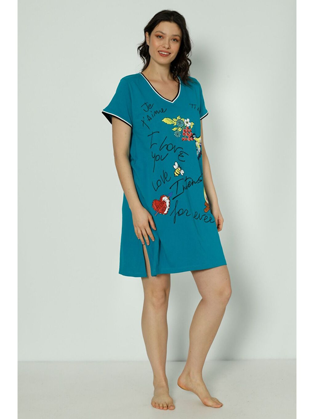 Mavi Kadın Bordo Baskılı Şerit Detaylı Kısa Kollu %100 Pamuk Tunik-2