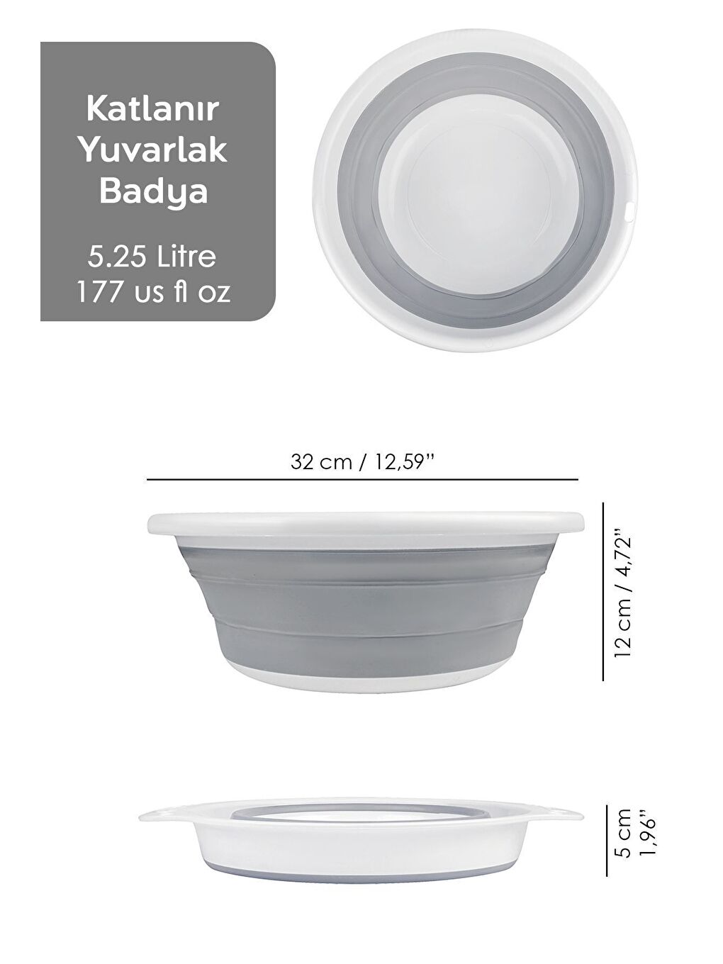 Gri 8 Parça Katlanır Akordiyon Set Katlanabilir Çamaşır Sepeti Kova Maşrapa Leğen Badya Süzgeç Seti-3