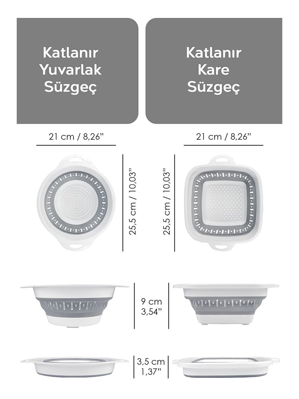 Gri 8 Parça Katlanır Akordiyon Set Katlanabilir Çamaşır Sepeti Kova Maşrapa Leğen Badya Süzgeç Seti-5