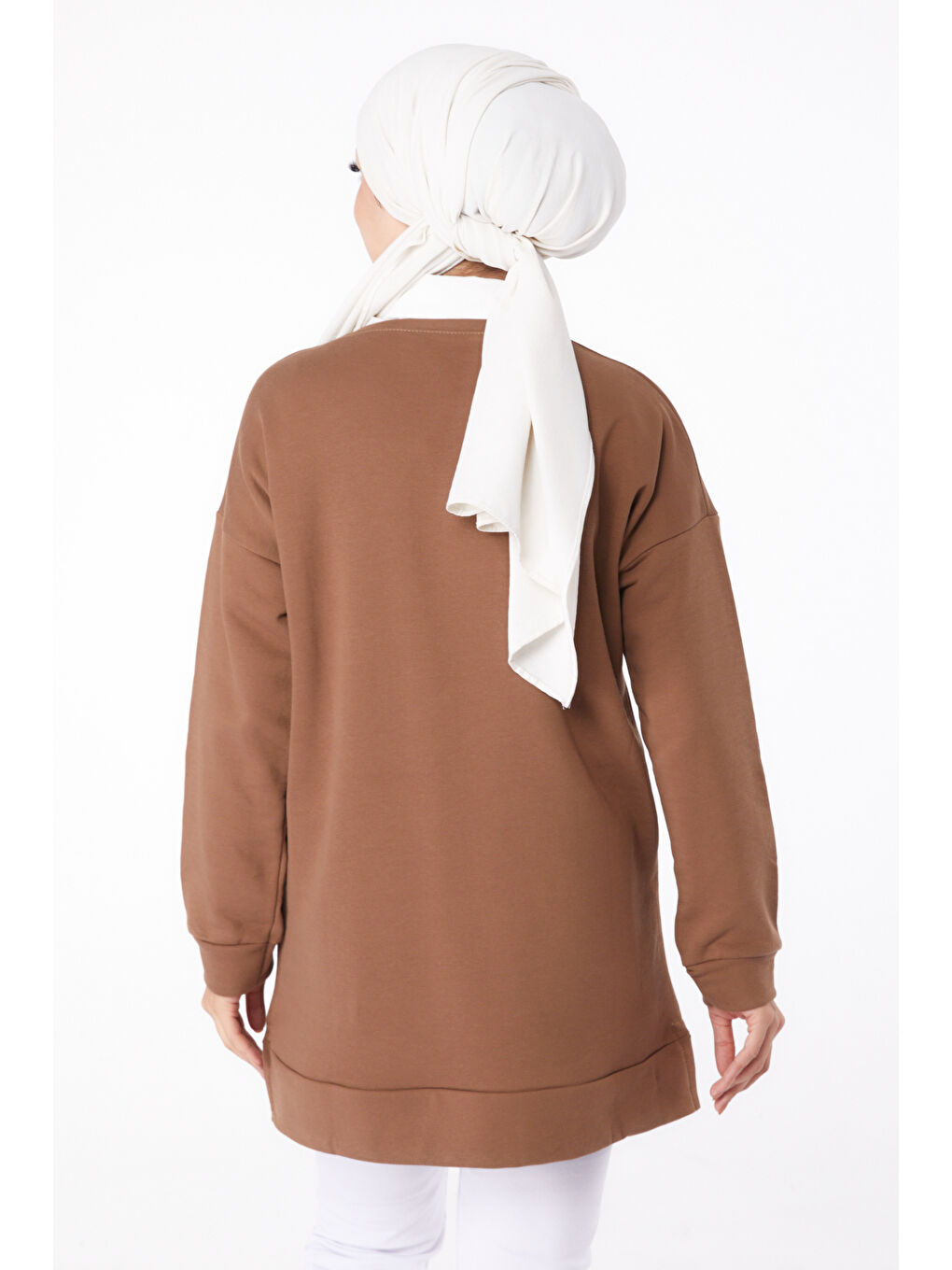 Bisiklet Yaka Kadın Kahverengi Uzun Kollu Sweatshirt - 24653-4