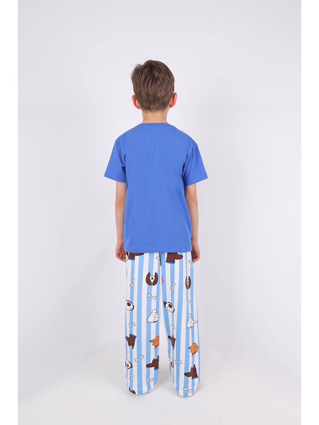 Mavi Erkek Çocuk Kısa Kollu Pamuklu Hayvan Desenli Pijama Takımı-4