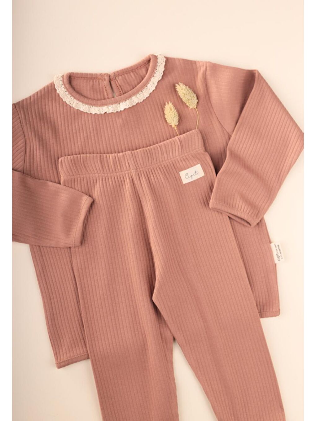 Kahverengi Dantelli Uzun Kollu Mevsimlik Takım 0-3 Yaş A Kahve-1