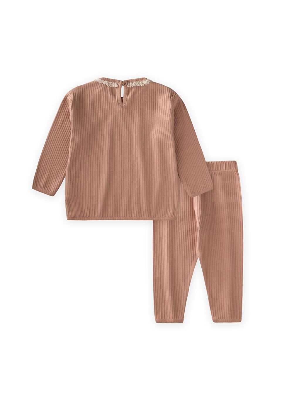 Kahverengi Dantelli Uzun Kollu Mevsimlik Takım 0-3 Yaş A Kahve-2