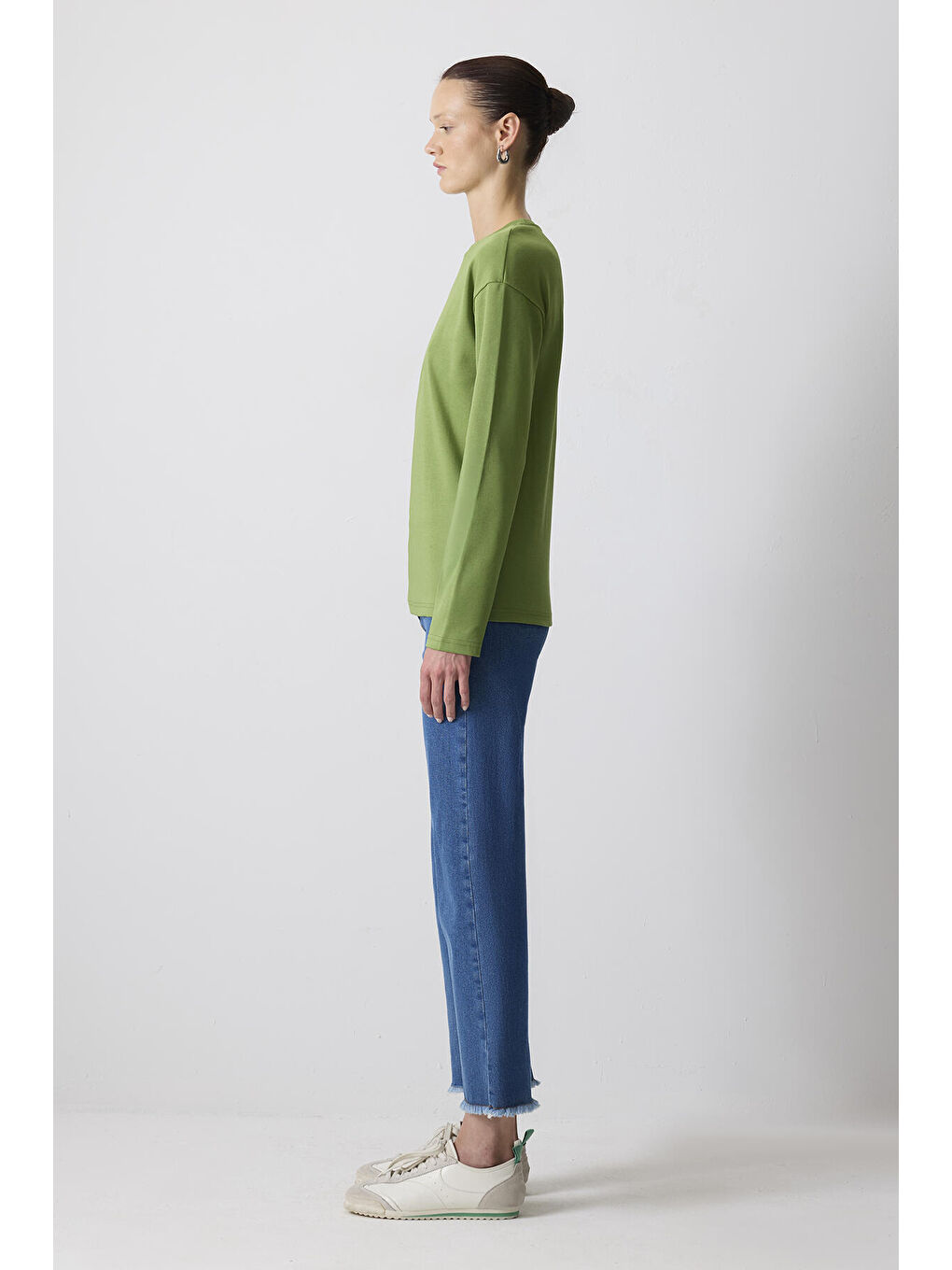 Yeşil %100 Pamuklu Uzun Kollu T-Shırt-2